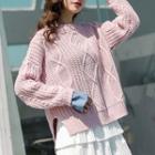 Striped Panel Cable Knit Sweater Pink - One Size