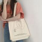 Printed Canvas Tote Bag Beige - One Size