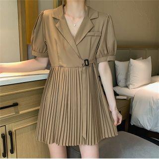 Short-sleeve Plain Tie-waist Plain Dress