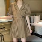 Short-sleeve Plain Tie-waist Plain Dress