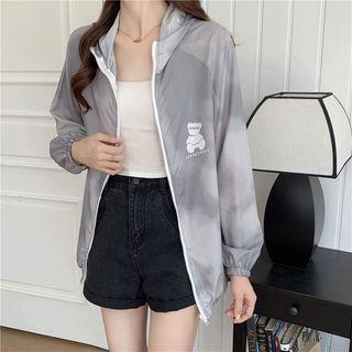 Hood Bear Print Zip Light Jacket Gray - One Size