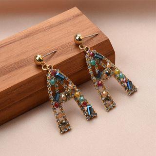 Letter A Rhinestone Alloy Dangle Earring 1 Pair - Blue & Red - One Size