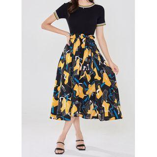 Knit-panel Pattern Long Dress