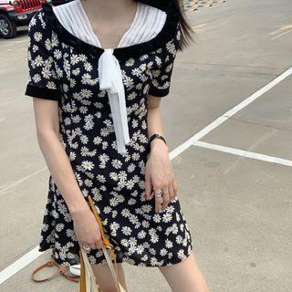 Floral Print Short-sleeve Midi A-line Dress / Mini A-line Dress