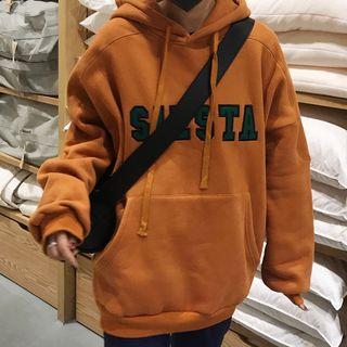 Hooded Oversize Lettering Printed Sweatshirt Tangerine - One Size
