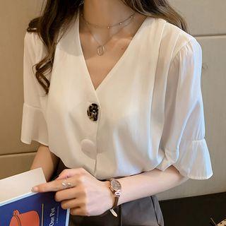 Elbow-sleeve Ruffled Cuff Top