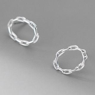 Chain Sterling Silver Hoop Earring 1 Pair - S925 Silver - Silver - One Size