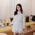 Tap-sleeve Lace-hem Mini Shirtdress