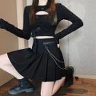 Long-sleeve Cutout Top / Pleated Skirt / Set