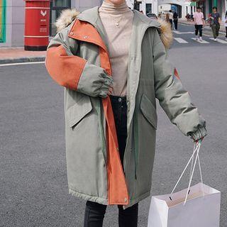Faux Fur Trim Hooded Two-tone Padded Coat