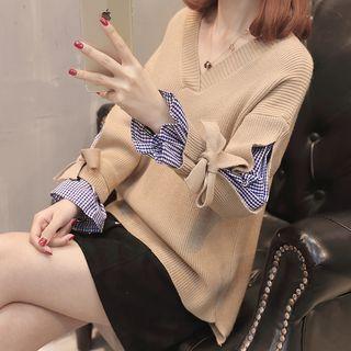 Plaid-panel Sweater
