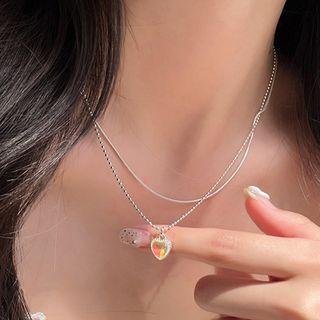 Heart Necklace Set Of 2 - Silver - One Size
