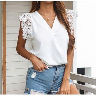 Sleeveless Lace Trim Chiffon Top