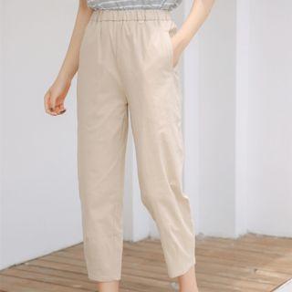 Elastic Waist Cropped Pants Light Khaki - One Size