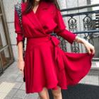 Long-sleeve Notch-lapel Wrap Dress