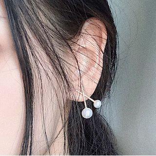 Faux Pearl Alloy Cross Earring 1 Pair - 0623a - Silver Needle Earring - White & Gold - One Size