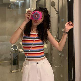Striped Open Back Tank Top As Shown In Figure - One Size