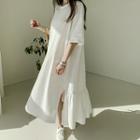 Ruffle-hem Long T-shirt Dress Ivory - One Size