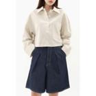 Half-placket Patch-pocket Cropped Shirt Oatmeal - One Size