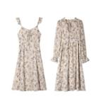Floral Chiffon Strappy Dress/floral Chiffon Long Sleeve Dress