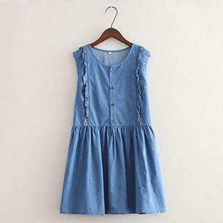 Frilled Trim Sleeveless Denim Dress