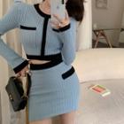 Contrast Trim Cropped Sweater / Mini Pencil Skirt