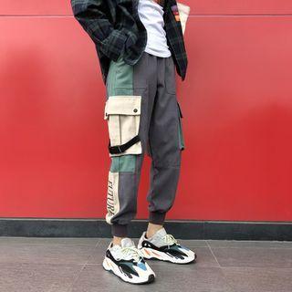High-waist Color Block Lettering Cargo Pants