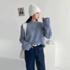 Raglan-sleeve Woolen Rib-knit Top