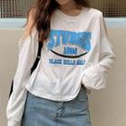 Long-sleeve Lettering Cold-shoulder T-shirt