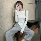 Asymmetrical Long-sleeve Slim-fit Knit Top