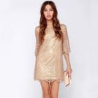 3/4-sleeve Sequined Mini Shift Dress