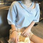 Plain Loose-fit Cross-straps Short Sleeve T-shirt