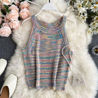 Melange Knit Tank Top As Shown In Figure - One Size