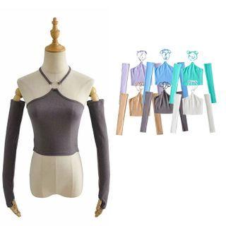Halter-neck Cropped Camisole Top With Arm Sleeves