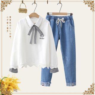 Ribbon Pullover / Straight-cut Jeans / Set