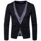 Mock Two-piece V-neck Two-tone Cardigan
