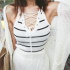 Lace-up Neck Sleeveless Knit Top