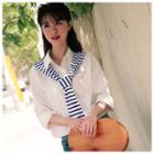Tie-collar Mock Two-piece Long-sleeve Blouse