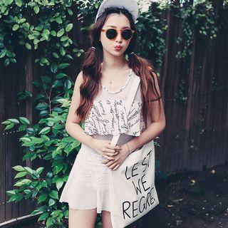 Set: Lettering Mesh Panel Swimsuit + Mesh Skirt