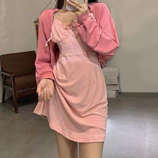 Spaghetti Strap Plain Mini Dress / Cropped Cardigan