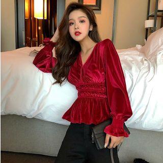 V-neck Velvet Peplum Top