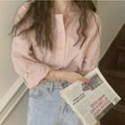 Long-sleeve Button-up Blouse Mauve Pink - One Size