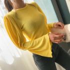 Bell-sleeve Lettuce-edge Ribbed Top
