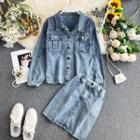 Set: Denim Jacket + Mini Denim A-line Skirt