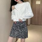 Cold Shoulder Pullover / Zebra A-line Skirt