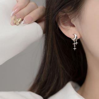 Moon & Star Sterling Silver Fringed Earring 1 Pair - Tassel - One Size