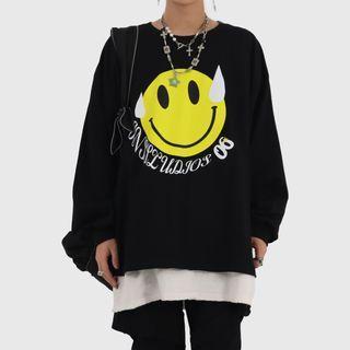 Smiley Lettering Print Sweatshirt