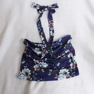 Halter-neck Floral Print Shirred Top