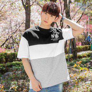 Color-block Appliqu  Lettering T-shirt
