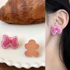 Mismatch Gingerbread Ear Stud 1 Pair - 1251a# - Pink Bow & Gingerbread - Light Brown - One Size